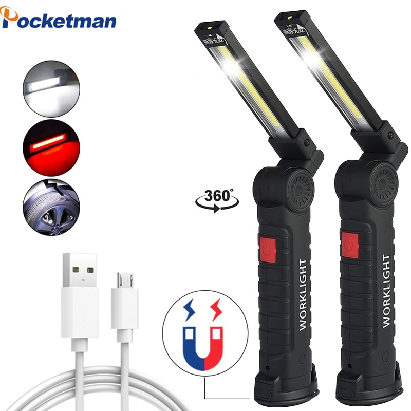 Led arbejdslys usb genopladelig cob led lommelygte magnetisk 5 modes ultra lys lommelygte vandtæt til bilreparation med magnet