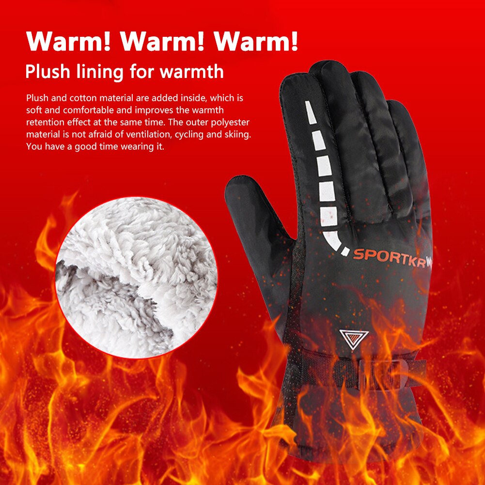 Vinter herre varme vindtætte ski fleece handsker med justerbart spænde fortykket anti-skrid cykling ski sport termiske handsker