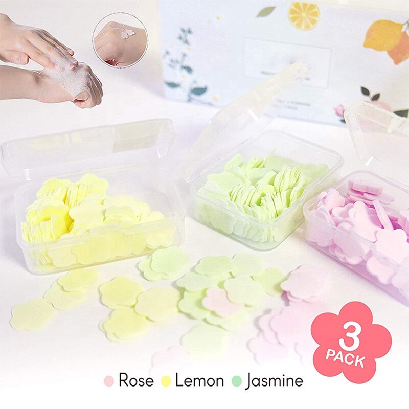 100Stck/Kasten Einweg Nette Mini Blume bilden Papier Seife mit Kasten Hand-waschen Seife Papier Flocken Tragbare händewaschen Seife