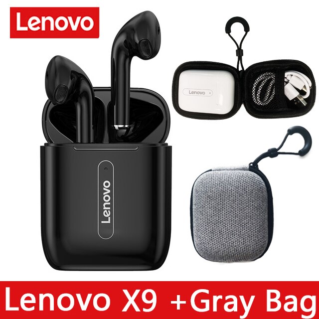 Lenovo X9 Vero Senza Fili di Bluetooth 5.0 Auricolare Touch di Controllo Dinamico HIFI Stereo Auricolari Vivavoce Auricolare Sport 300mAh: Black ad Gray Bag