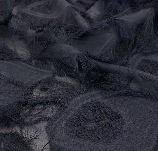 Écran ouvert gland jacquard + fleur coupe en mousseline de soie oeil tissu plume coupe gland vêtements tissu: Black