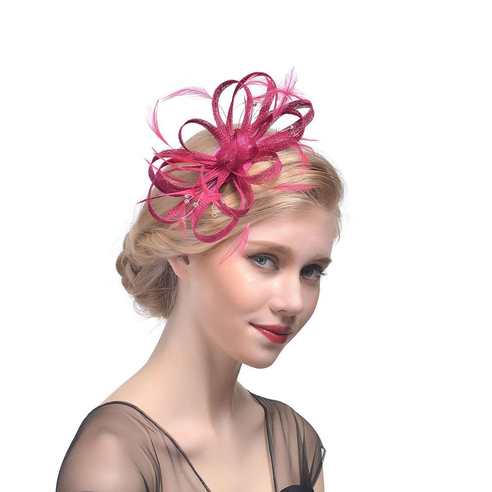 plume coiffure mariée cheveux chapeaux accessoires Elagant dames fête mariée chapeau pour mariage: Rose