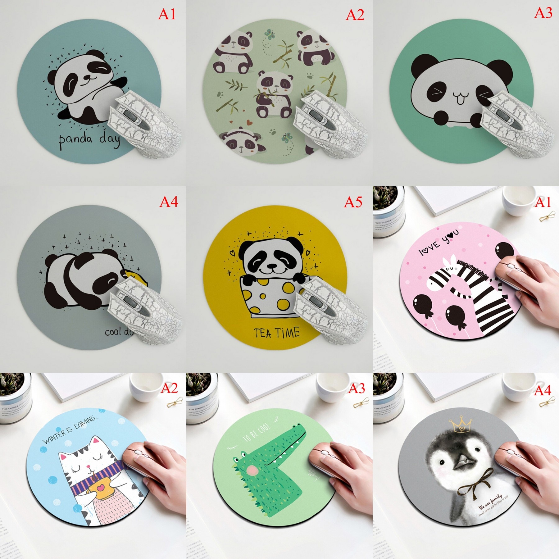 Gaming Mouse Pads Cat Dog Horse Panda Computer Mouse Padding Mat Ultra Soft Natural Rubber Annimal Series Mice Pad Round