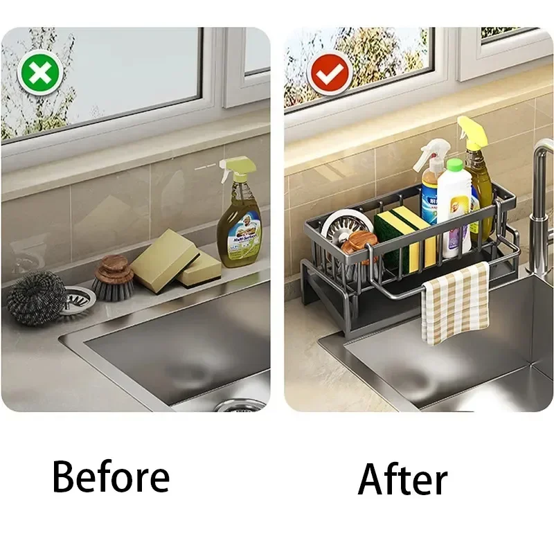 Küche Waschbecken Abfluss Rack Organizer ABS Kunststoff Selbstentleerende Waschbecken Regal Seife Schwamm Halter Geschirrtuch Handtuch Rack Filter Korb