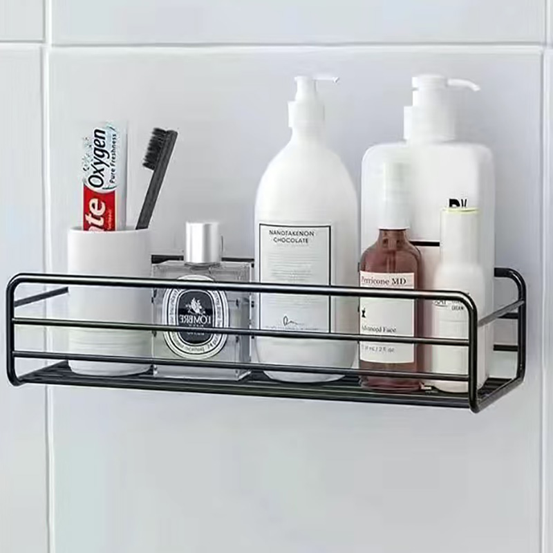 Bathroom Shelf Wall Mounted Corner Storage Shelves Shampoo Holder Iron Shower Drain Basket Bathroom Accessories Organizer: M / Bronze