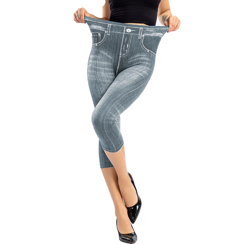 Legging Denim imprimé pour femmes, Slim, , Faux jean, extensible, court, culotte d'été: B / S