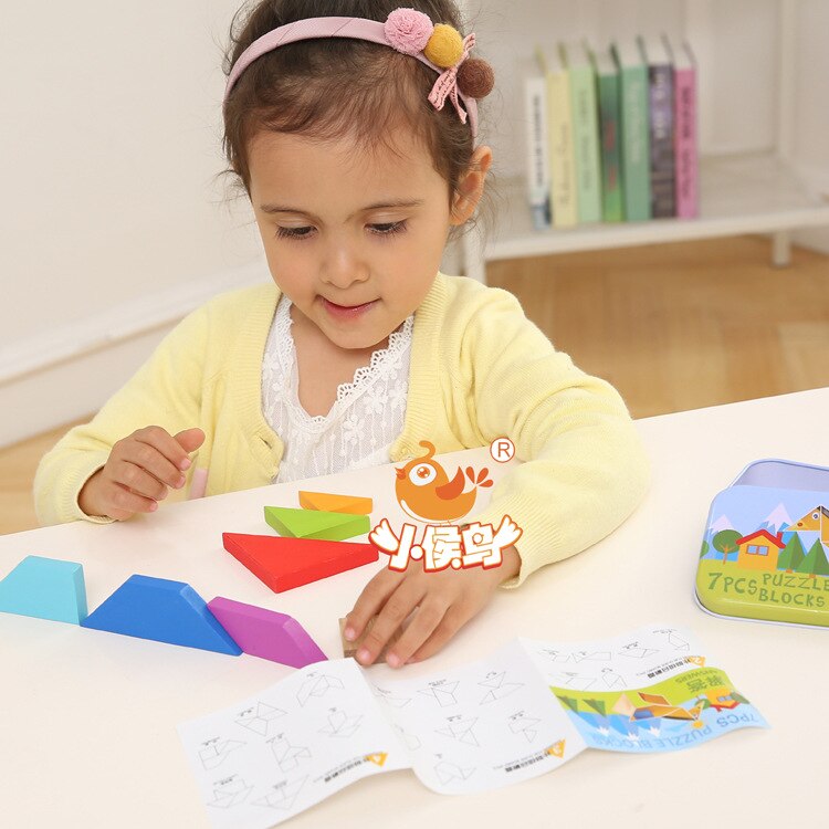 Legpuzzel van 7 stukjes, kleurrijk houten tangram vierkant, iq-spel, hersenkraker, intelligent educatief speelgoed voor kinderen.