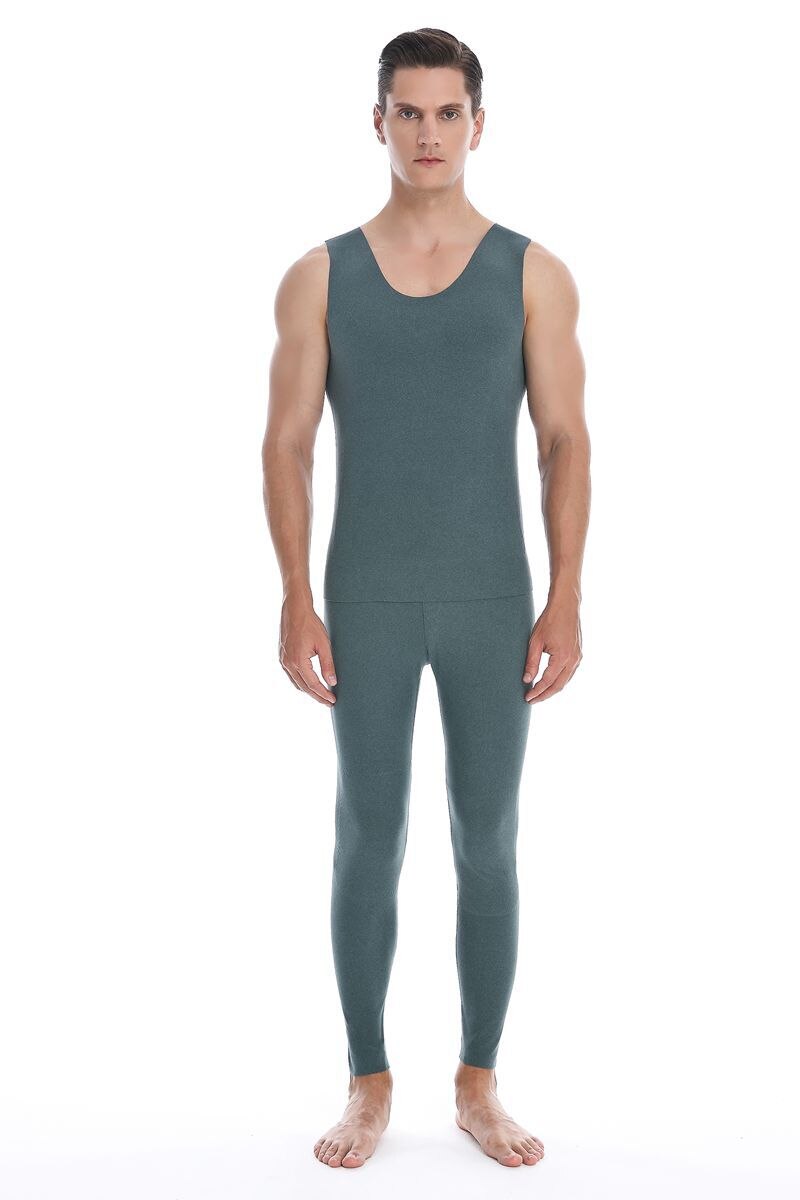 Double-sided German velvet functional patch seamless warmth suit male solid color cationic self-heating two-piece suit