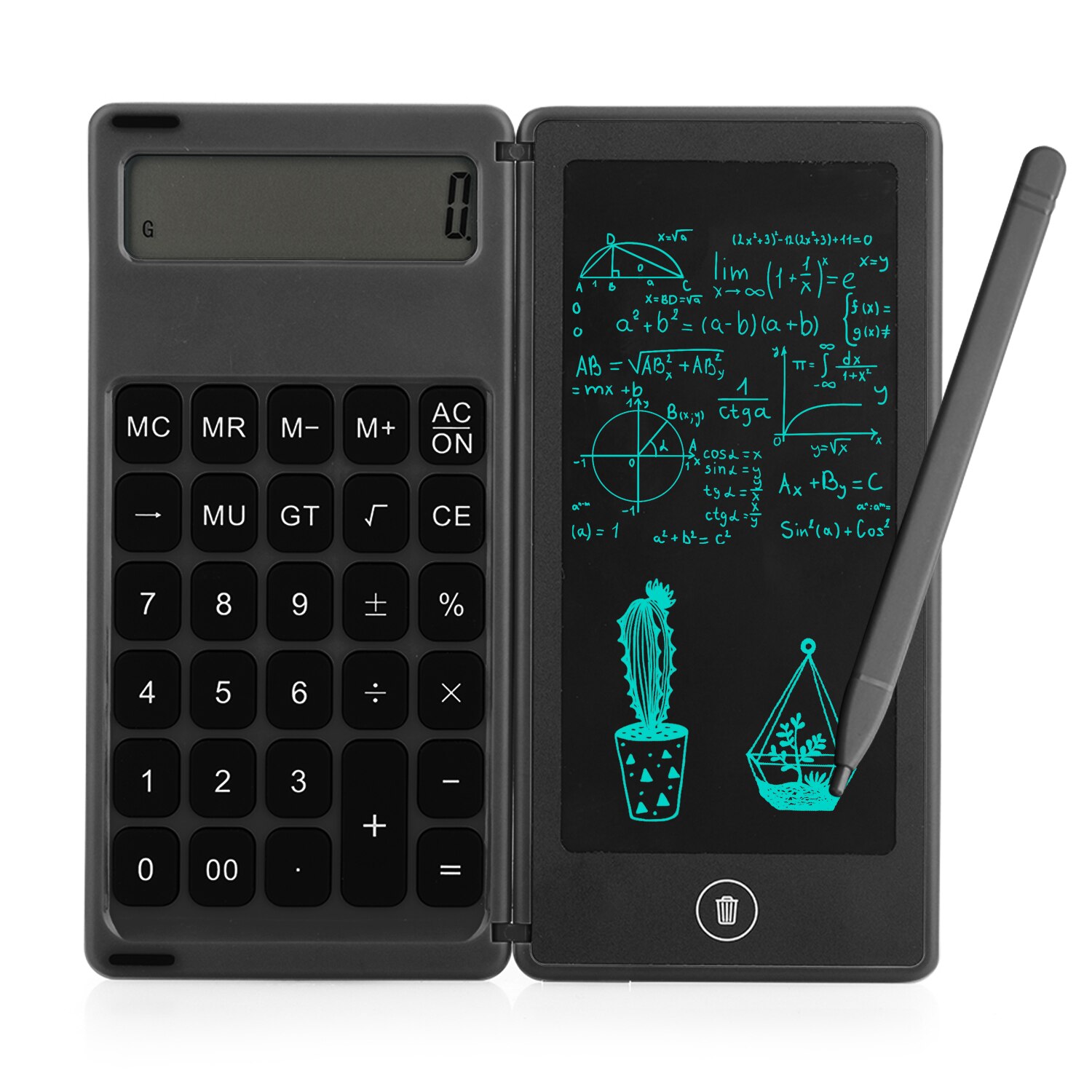 12 dígitos de exibição com caneta stylus placa desenho calculadora dobrável 6 Polegada lcd escrita tablet digital desenho almofada: Preto