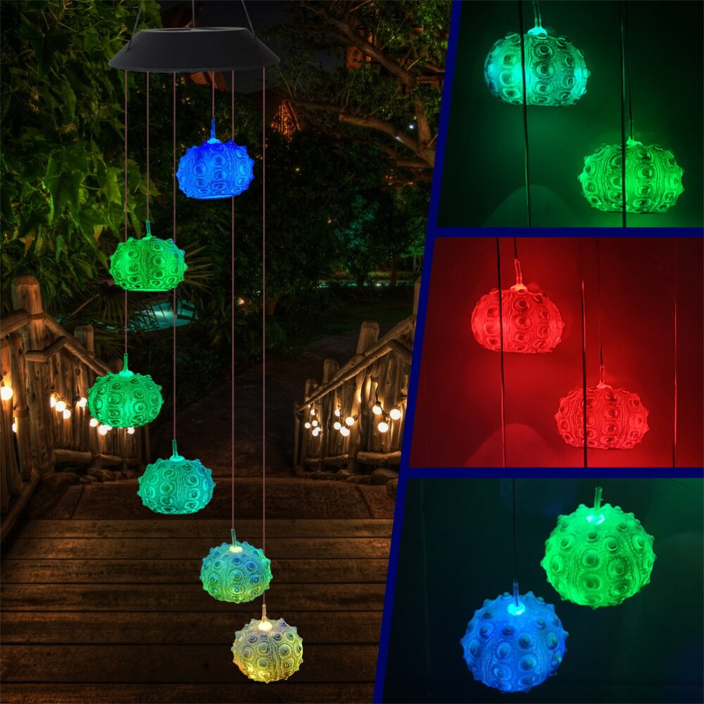 Carillon éolien LED en forme d&#39;oursin, lampe solaire suspendue d&#39;extérieur, ornement pour fête à la maison, cour, Festival