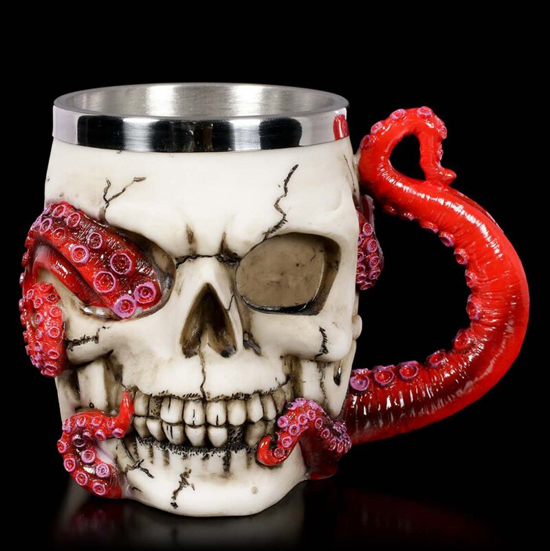 3D 200/400ml jarras de cerveza devorado pulpo jarra con calavera interior de acero inoxidable té y café tazas y tazas Halloween de Navidad: A400ml