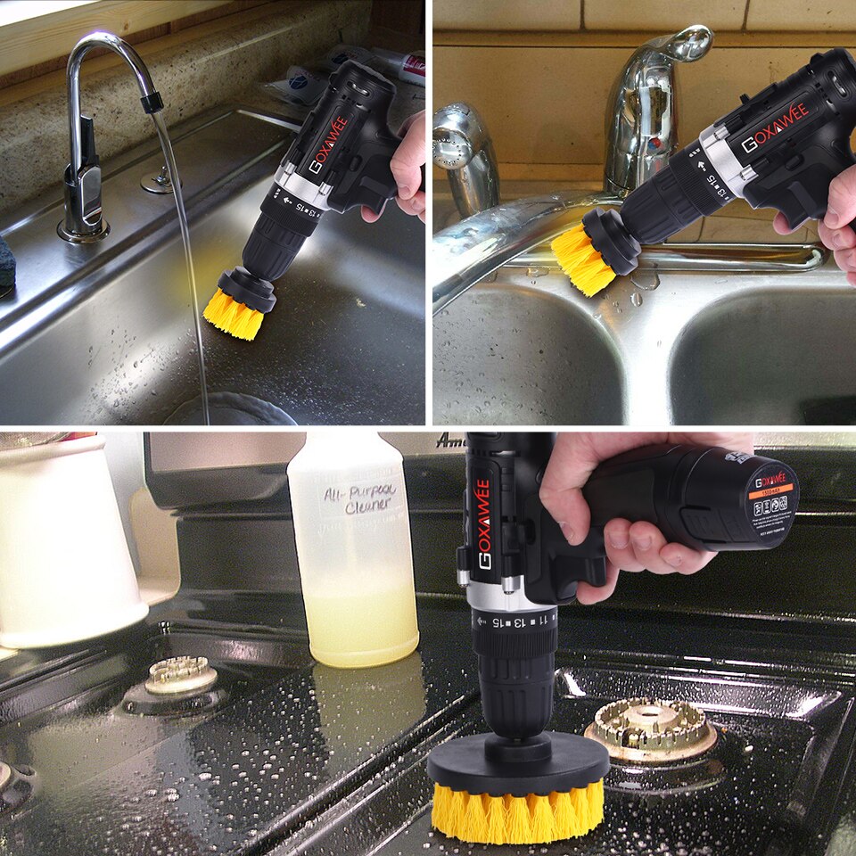 GOXAWEE-cepillo limpiador eléctrico, 3 uds., para destornillador eléctrico, taladro, Alfombra de cristal, neumáticos para bañera, pinceles de pulido de nailon