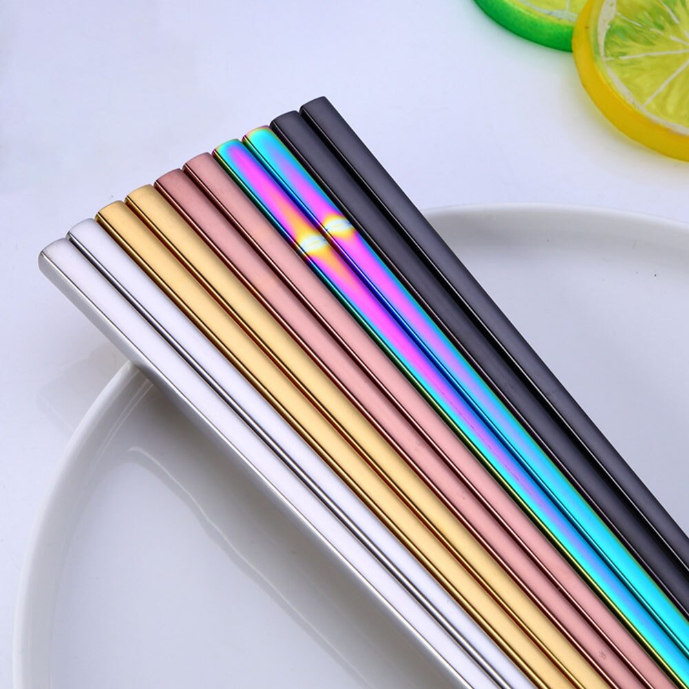Visuelt touch 1 par rustfrit stål spiser spisepinde farverigt metal kinesisk stil spisepinde farverigt køkken bordservice indretning
