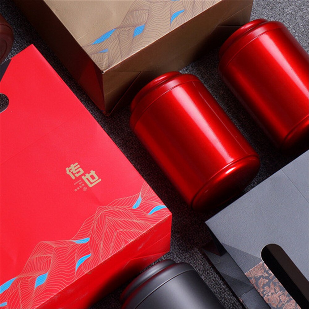 Black Metal Tea Tin Double Cover Tea Storage Container Portable Tea Can Universal Home Candy Spices Can