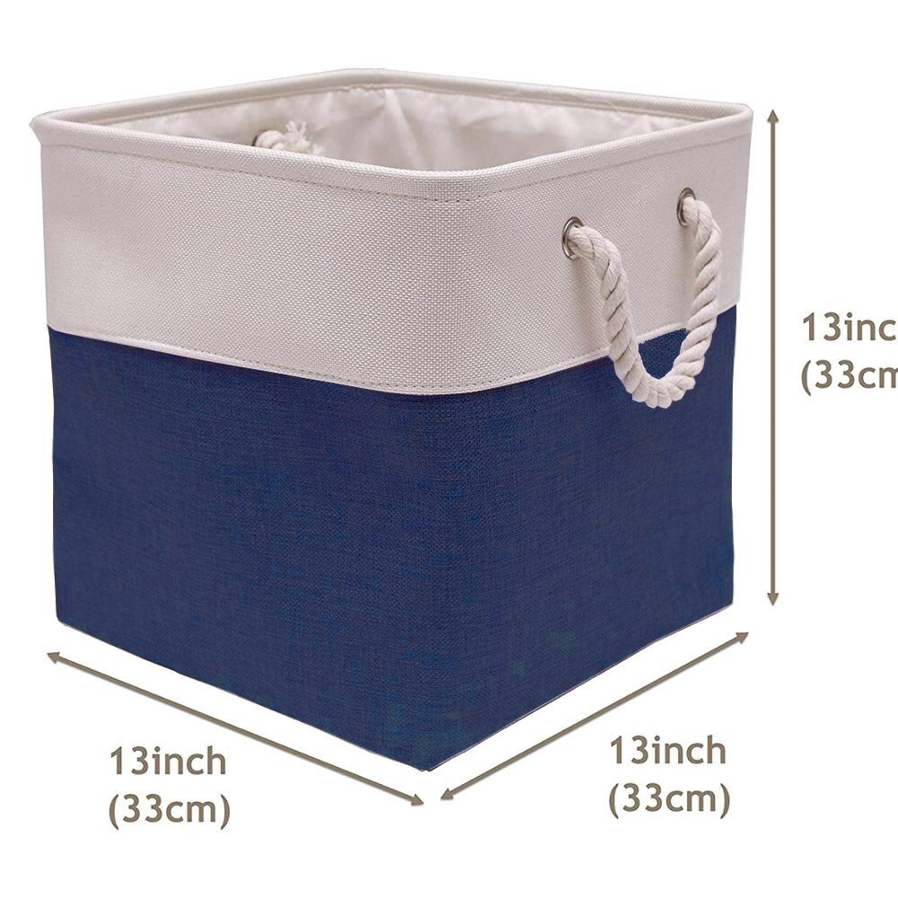 13 tommer linned stof opbevaring kurv børn legetøj arrangører colthes storag kasse hjem vasketøjskurv 8 farve: Mørkeblå