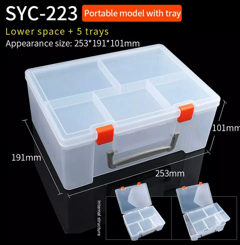 Plastic Tool Storage Box With Locking Handle Removable Compartment Repair Hardware Tools Portable Case Shockproof: 223