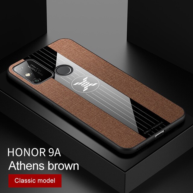 Coque honor 9 a en tissu résistant à la transpiration, coque rigide en polycarbonate avec anneau magnétique pour huawei honor 9a honor 9a moa -lx9h: Marron sans anneau