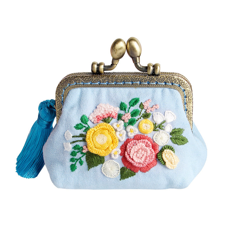 Bordado diy fita flores bolsa, carteira, bolsa de mão, ponto cruz kit para iniciante, bordado, artes de costura, presentes para amigos