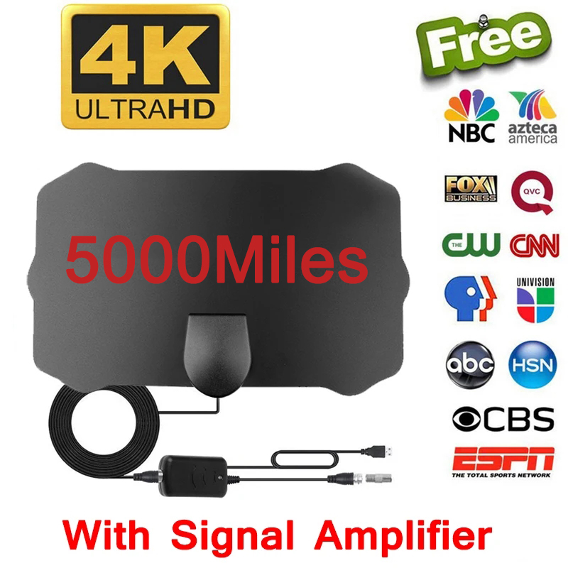 5000 Mile Range TV Signal Digital Antenna Cable HD 1080P 4K Antenna Digital Indoor HDTV With Amplifier Signal Booster