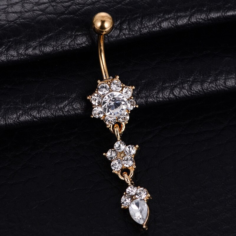 1pc Neue Zirkon Chirurgische Edelstahl Nabel durchbohren Blume Anhänger Bauchnabel Ringe Bauch durchbohren Körper Jewely: Gold