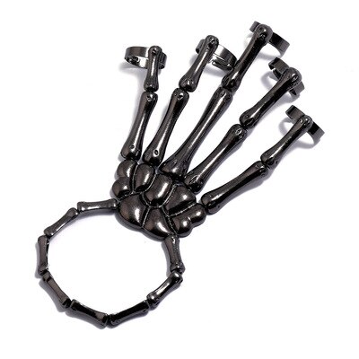 Pulseira de halloween para mulher gótico punk mão crânio esqueleto elasticidade ajustável pulseira pulseiras femme festa acessórios: black