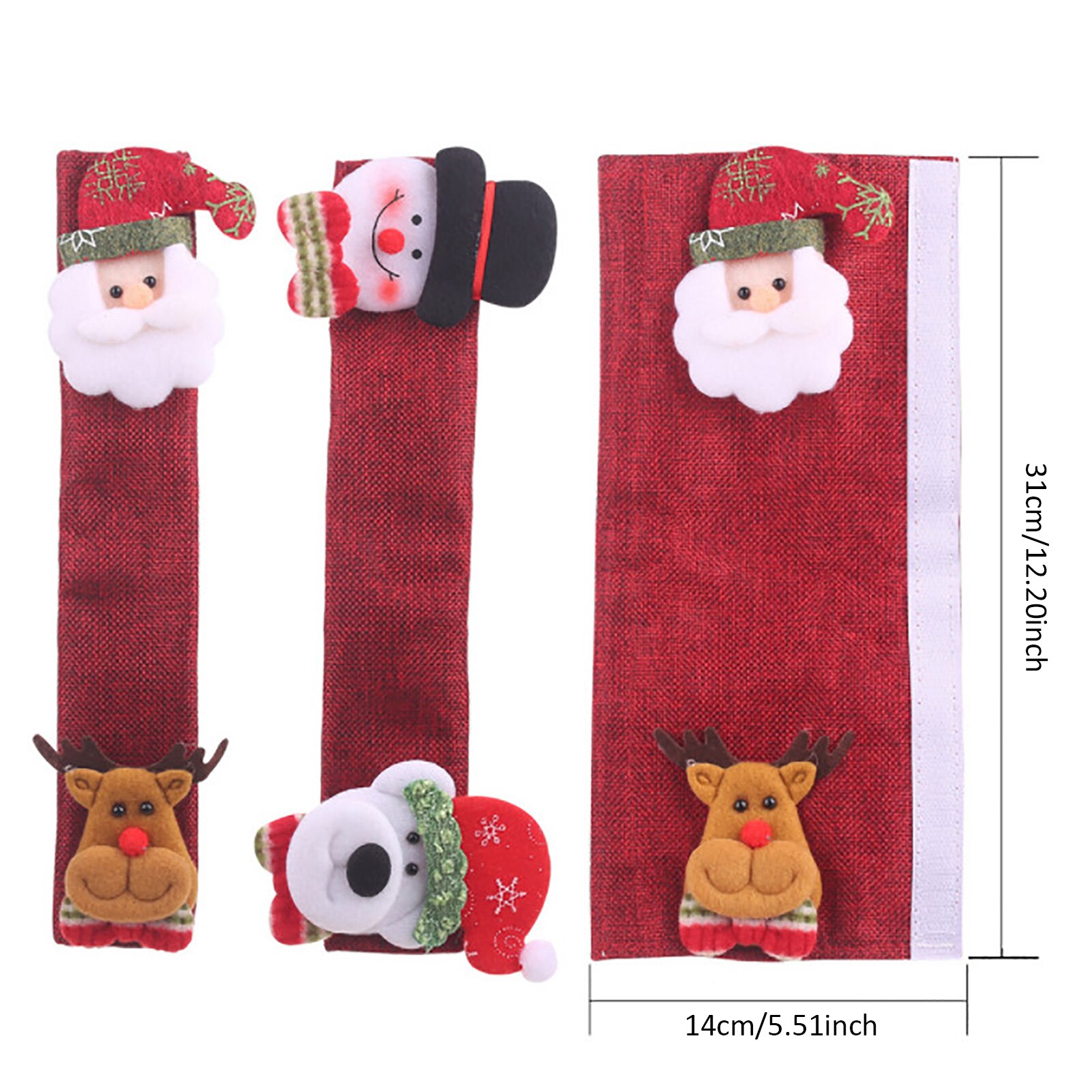 Cubierta de manija de refrigerador de Navidad, Pomo de puerta Protector de tela de Papá Noel, muñeco de nieve, cocina, horno microondas