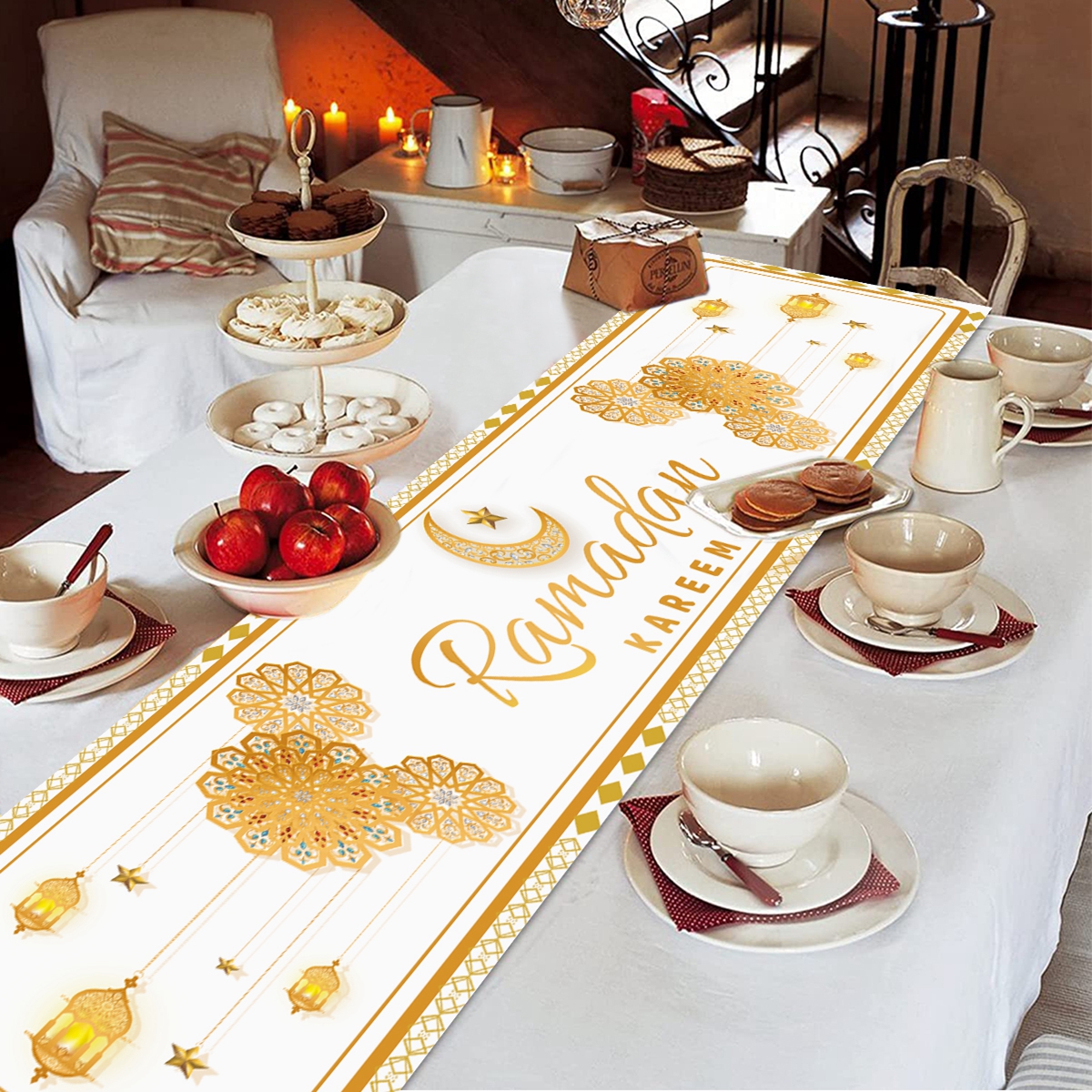 Camino de mesa Eid Mubarak, decoración de Ramadán 2025 para el hogar, Ramadán Kareem, Ramadán Mubarak, musulmana islámica, de Eid al-fitr
