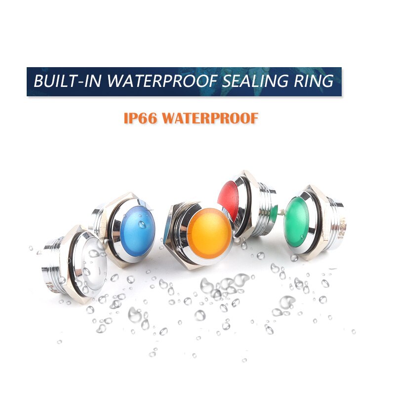 16mm With Soldering Pin No Wire Metal Indicator Light Waterproof LED power Warning Round Signal Lamp 3V 6V 12V 24V 110V 220V