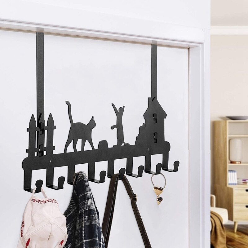 2 stuks opbergrek met deurhaak, schattige kat, dubbele deur of muur, perfect voor het ophangen van jassen, hoeden, kleding, enz.: Default Title