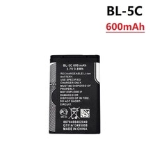 3.7V 600mAh Batterie BL-5C BL5C BL 5C Piles Rechargeables Pour Nokia 2112 2118 2255 2270 2280 2300 2600 2610 3125 3230