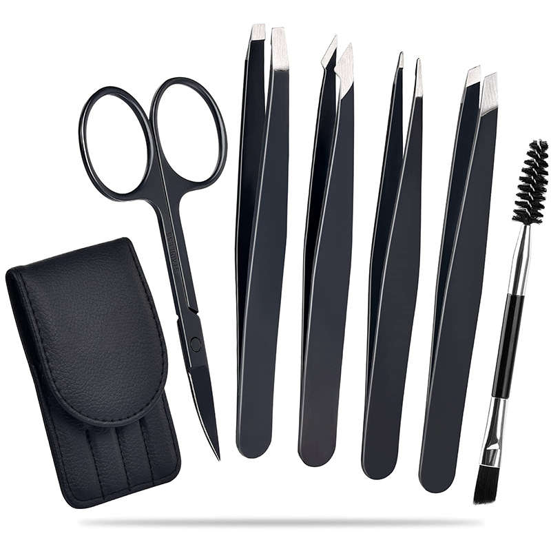 Ensemble de 6 pincettes professionnelles, ciseaux incurvés en acier inoxydable pour femmes et hommes, pincettes de précision pour sourcils pour cheveux ngrown