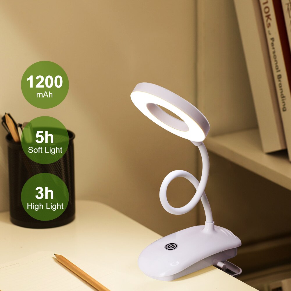 Interruptor táctil LED On/off 3 modos Clip lámpara de escritorio 7000K protección ocular lectura Dimmer recargable USB Led lámparas de mesa