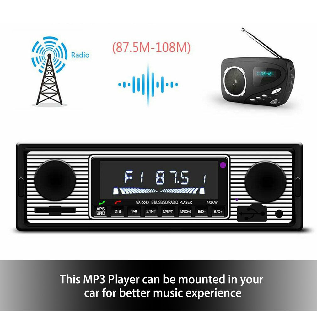 Vintage Auto Bluetooth Fm Radio MP3 Speler Stereo Usb Aux Klassieke Auto Stereo Audio Oled Kleurenscherm Auto Muziek Media speler