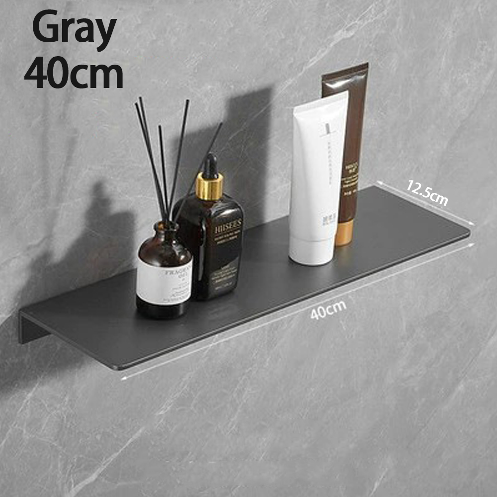 Pequeña estante flotante de pared de metal: estante de pared de metal, estante flotante negro, estante de baño pequeño, estantes de exhibición para almacenamiento de pared: Gris claro