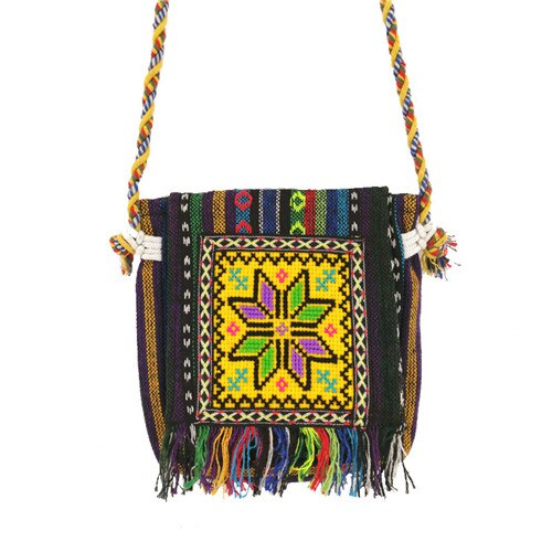 Bohemian retro canvas vrouwen crossbody tassen sneeuwvlok meisjes Kwastje patroon tassen: Yellows