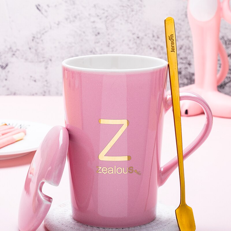 couple ceramic mug with lid spoon trend men and women household drinking cup personality milk coffee tea cup cup: N