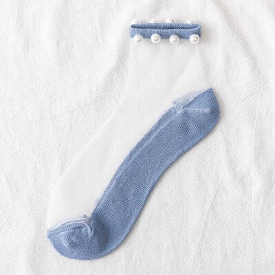 Calcetines modernos de verano para mujer, medias de malla fina, transparente, suave y fresca, con perlas brillantes: 6