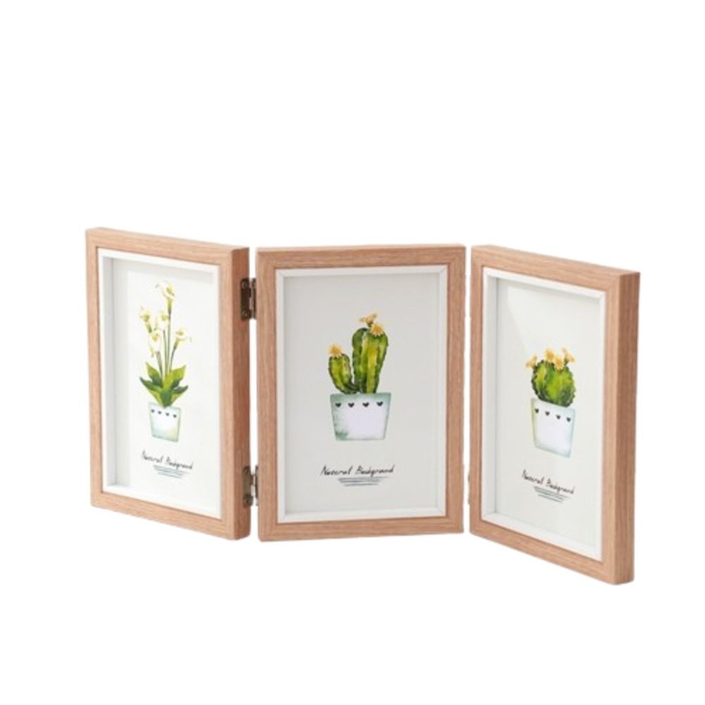 Foldable Hinge Photo Frame Double/Triple Wooden Desktop Album Set 2/3/4/5 Linked 6/7/8 Inches Combination Folding Frame: Yellow