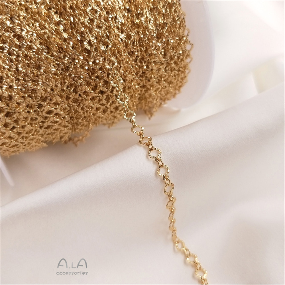14K Vergulde Reliëf In Reliëf Gemaakte Batch Bloem Liefde Kettingpatroon Lange O Ketting Diy Eerste Sieraden Ketting Losse Ketting: Licht Geel Goud Kleur