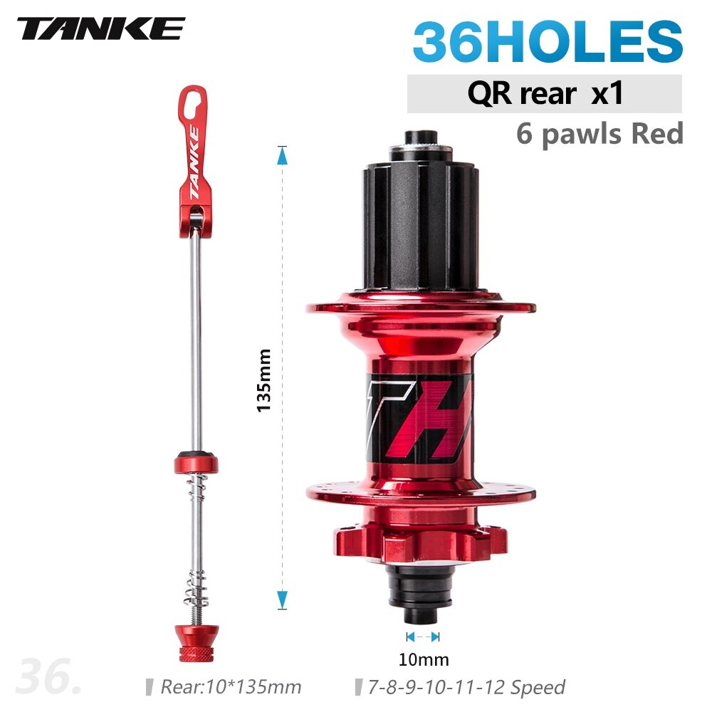 TANKE 32 hub 36 Holes MTB Bike 6 pawls 6 bearing hubs for 7 8 9 10 11 12s speed cassette frewheel aluminum alloy 142 boost 148: 28-36H QR R rear