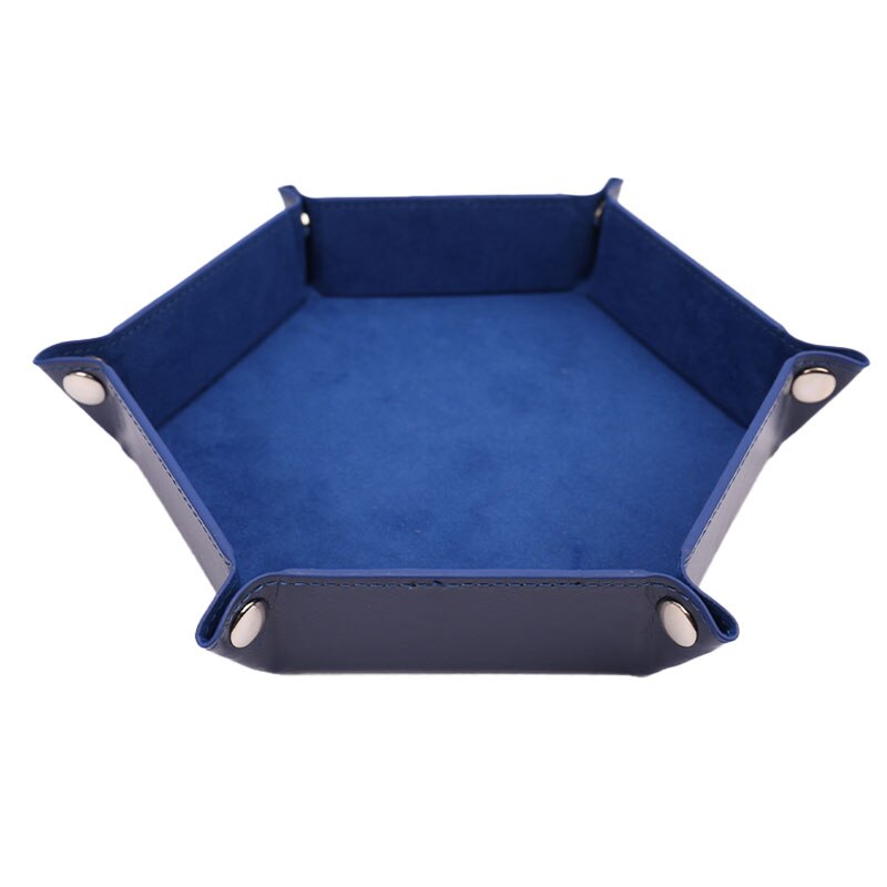 PU Leather Folding Hexagon Square Tray Dice Game Foldable Dice Tray Box 6 Colors: AWOD0191-BL