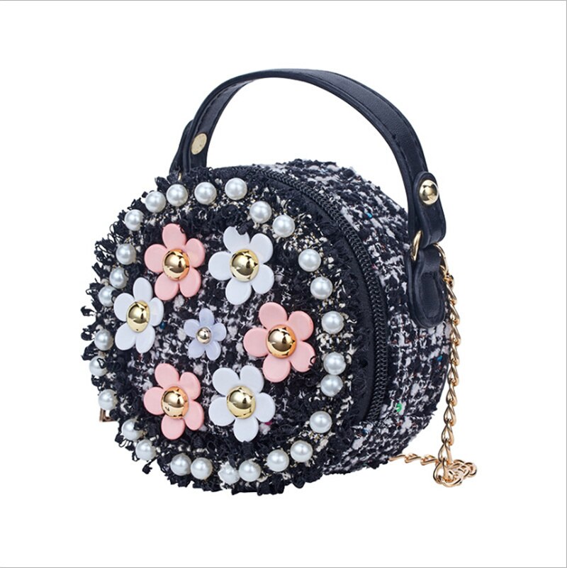 Sacs à bandoulière en cuir PU pour filles, sacoche à fleurs, petit sac rond pour filles,: A