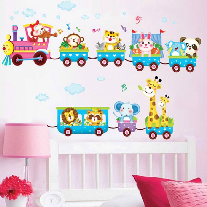 Cute Animal Train Wall Stickers Decal Vinyl Art Kids Baby Nursery Room Cartoon Decor Home Decor