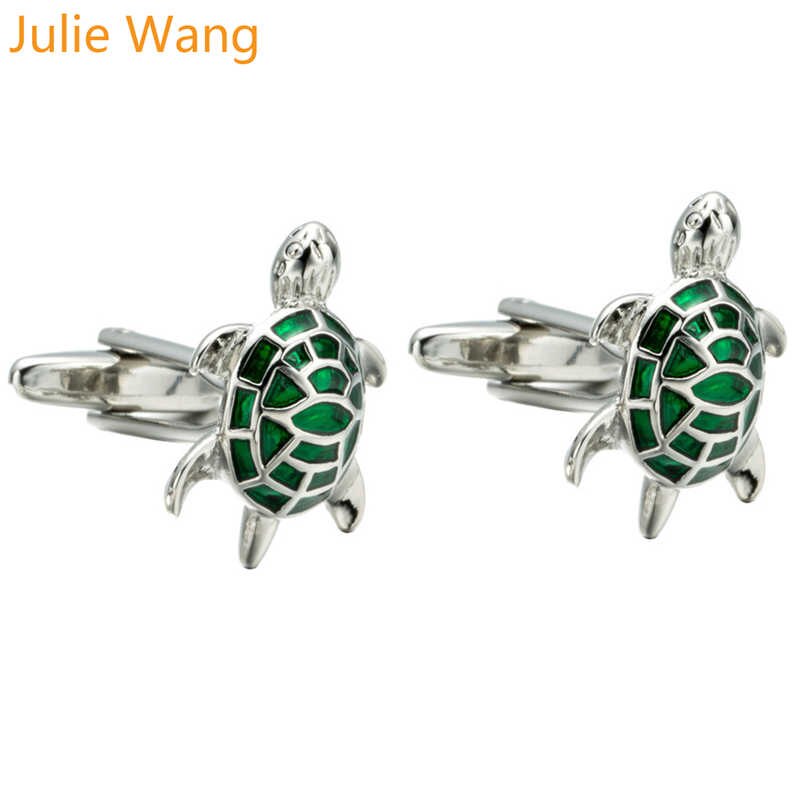 Julie Wang 1 Par Tartaruga de Bronze Abotoaduras Para homens Francês Camiseta Manga Prego Botões de Punho de Alta Qualidade Verde de Negócios presente