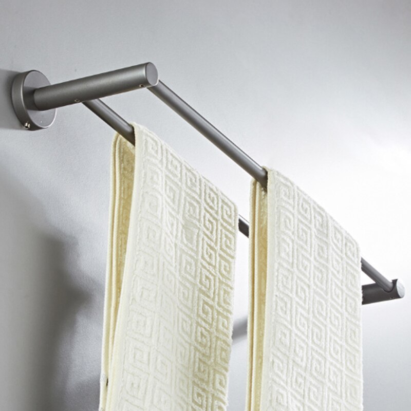 Ensemble d'accessoires de salle de bain gris en laiton, porte-brosse, rouleau de papier toilette, étagère à serviettes, douche, porte-savon mural, support pour sèche-cheveux: Double Towel Bar