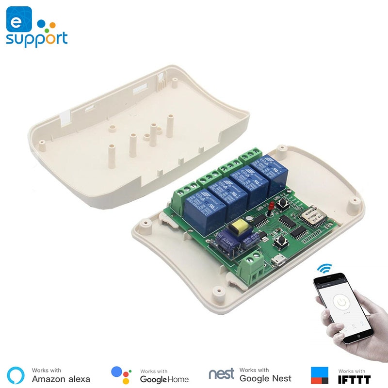 Ewelink smart switch  dc5v ;  dc 7v-32v ;  ac90v-250v ; 4 -kanals interlocking/inching/selvlåsende wifi switch til gør-det-selv smarte hjem