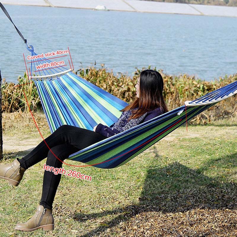 Outdoor Furniture Canvas Fabric Double Wood Spreader Bar Stick Hammock Tent Outdoor Camping Swing Hanging Two-person Hammock Bed: Blue Style A
