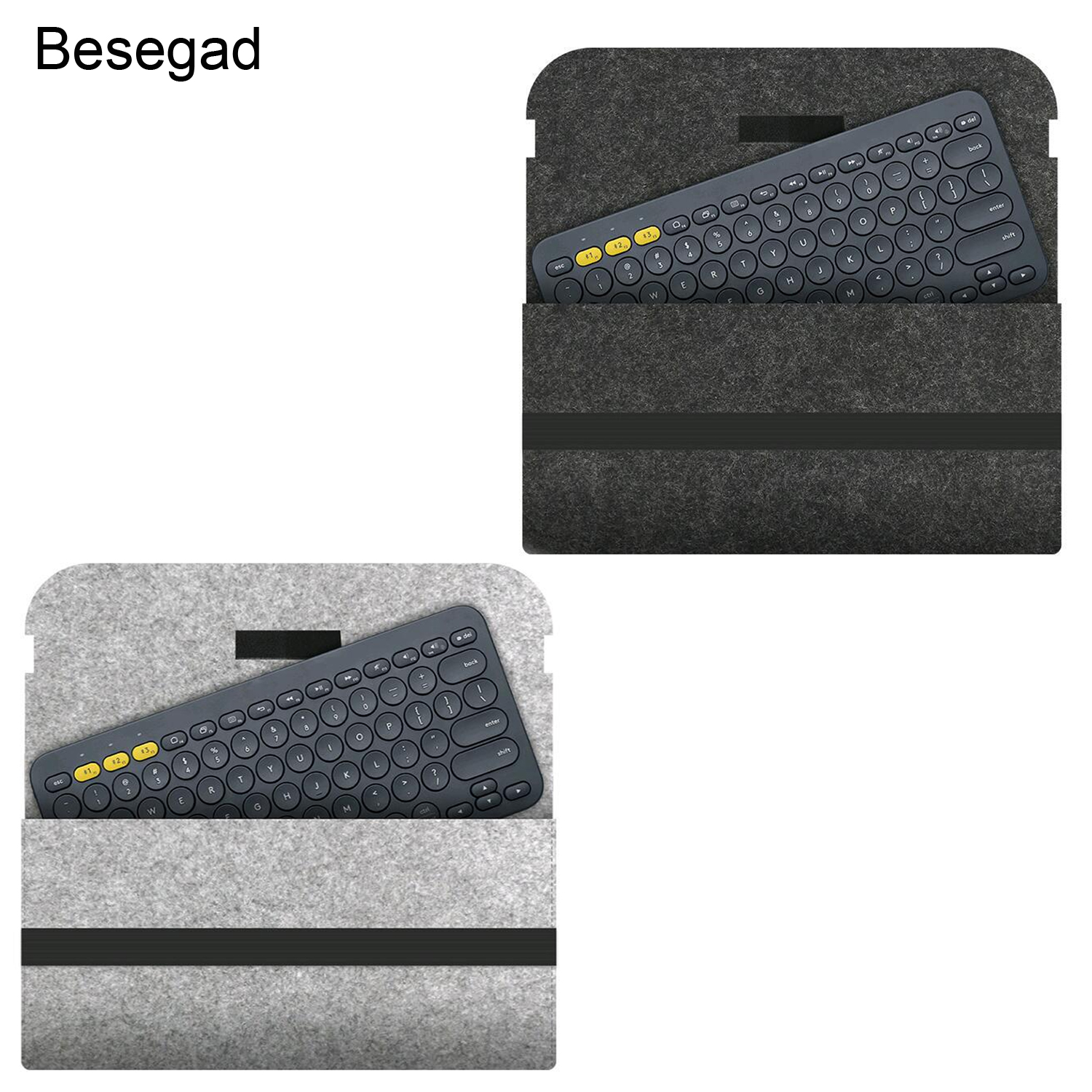 Besegad Draagbare Stofdicht Vilt Opbergtas Case Cover Sleeve voor Logitech K380 Bluetooth Toetsenbord