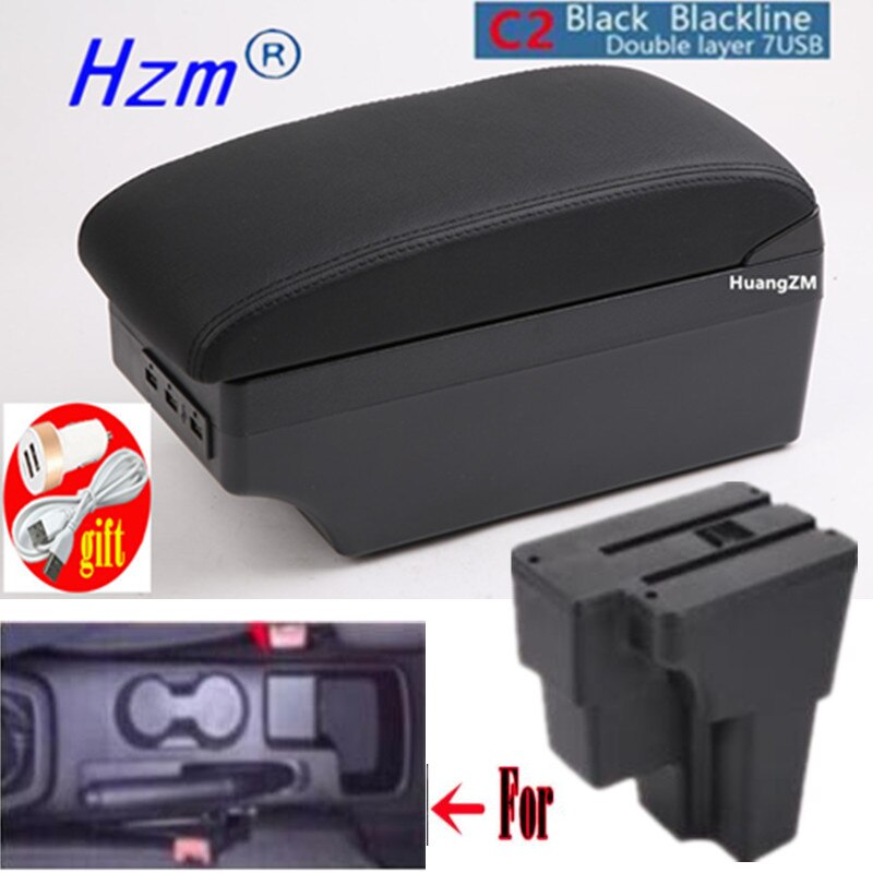 For KIA RIO Armrest For Europe South America Retrofit parts Car Armrest box Center Storage car accessories USB: C2 style black line