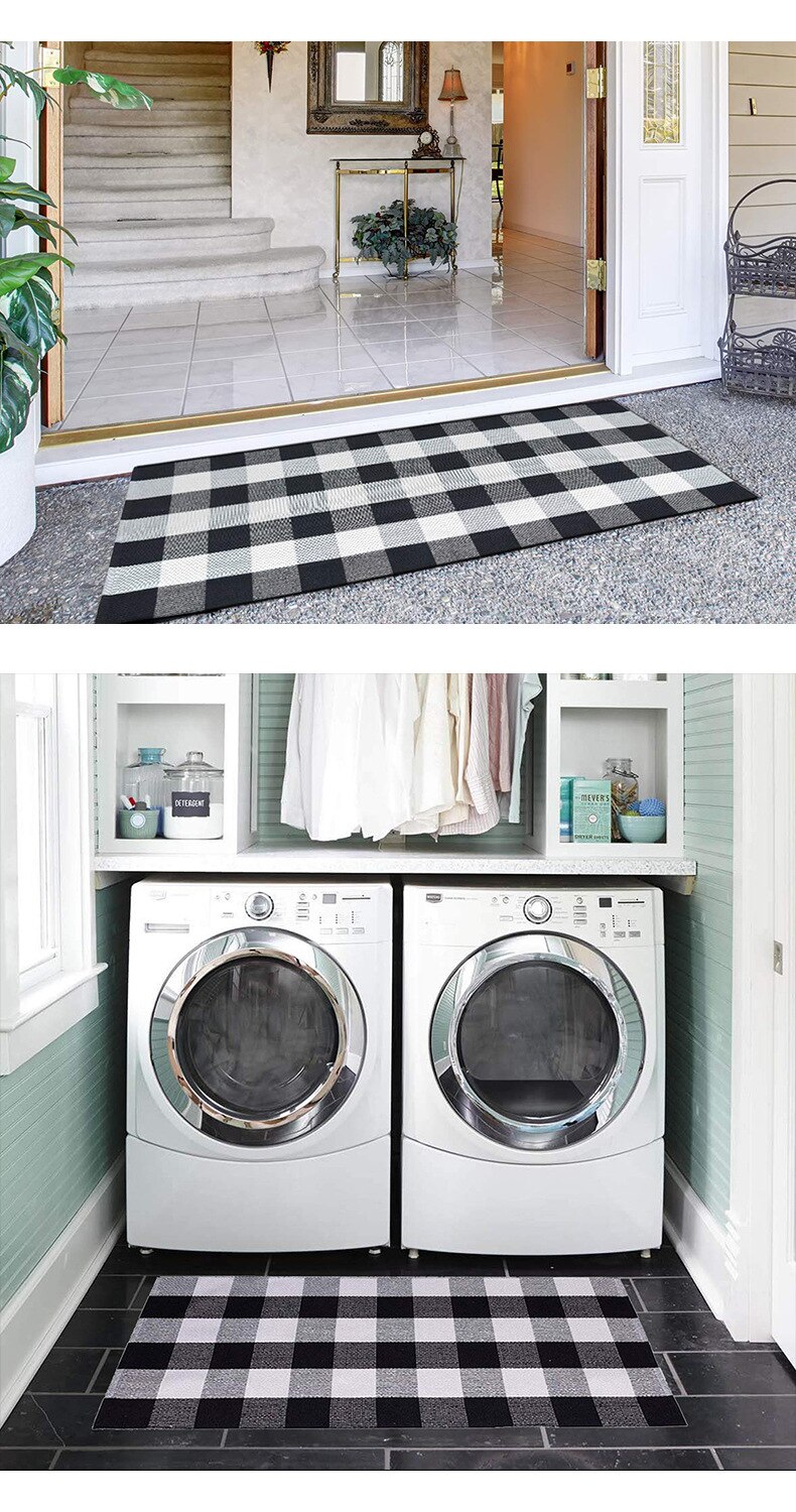 Plaid Rug - 27.5''x43'' Cotton Hand-Woven Indoor/Outdoor Area Rugs for Layered Door Mats Washable Carpet for Porch/Kitchen